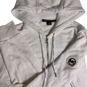 Michael Kors White Zip Up Logo Hoodie Mens XS Full Zip Comfort Soft Designer